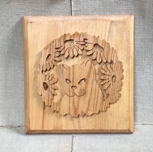 Vintage Applied Carved Wood Cat In Flowers Wall Art Picture Kitty Lover ... - $29.70