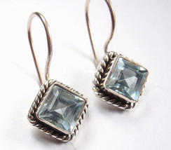 Faceted Blue Topaz Square 925 Sterling Silver Wire Back Earrings - £18.44 GBP