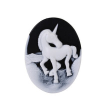 1 Large Unicorn Cameo Cabochon Oval Domed Flat Back Flatback 40x30 Black White - £3.93 GBP