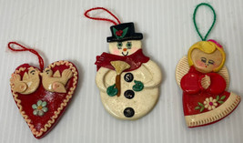 Vintage Christmas Ornaments Snowman 3 Angel hand Sculpted Glazed Clay Ecuador - £11.10 GBP