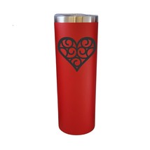 Heart Shape Elegant Flourish Design Red 20oz Skinny Tumbler LA5092 - £16.01 GBP