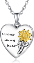 Sunflower Urn Pendant Necklace for Ashes,Sterling Silver Cremation Jewelry Forev - £41.66 GBP