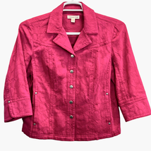 Coldwater Creek Snap Front Jacket Pink Size 12 100% Cotton Textured Pock... - £17.08 GBP