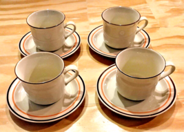 Vintage 1980&#39;s Countryside Stoneware Collection  Tea Cups &amp; Saucers Set Of 4 - £22.14 GBP
