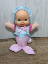 Goldberger Baby&#39;s First Mermaid Soft Baby Doll 9” pink blue vinyl face FLAWED - £7.73 GBP