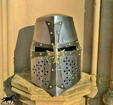 Templar Medieval Masons Brass Cross Knight Helmet New Crusader Armor Helmet - $134.53