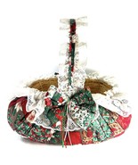 Vintage Handmade Quilted Christmas Basket Cotton &amp; Lace 8x12x12” - $15.39 CAD
