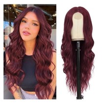 NAYOO Long Wine Red Wavy Wig for Women 26 Inch Middle Part Curly Wavy Wi... - £16.31 GBP
