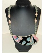 VINTAGE 1980&#39;S MOTHER OF PEARL SHELL FLOWER 24&quot; NECKLACE BLACK,gray,pink... - £25.00 GBP