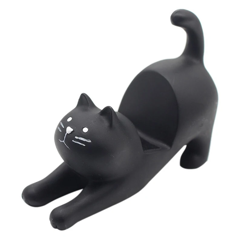Black /White Cat with Brown Ear Patch Smartphone Stand Decoration Cell Phone - £9.99 GBP