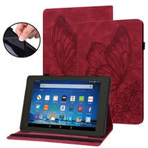 For Amazon Fire HD 10 2023 Big Butterfly Embossed Leather Tablet Case(Red) - £18.84 GBP