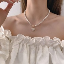 MENGJIQIAO Korean Elegant  Beads Necklace For Women Ladies Fashion Rhinestone Sh - £12.54 GBP