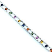 Women&#39;s Bracelet 18k White Gold Natural Diamonds Multicolor Sapphires Rainbow - £4,249.08 GBP