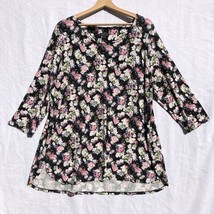 J. Jill Size xl Black Floral 3/4 Sleeves Tee T-Shirt Rayon - $24.74