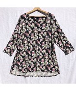 J. Jill Size xl Black Floral 3/4 Sleeves Tee T-Shirt Rayon - £19.34 GBP