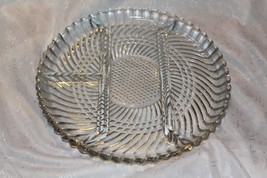 Vintage Crystal Clear Pressed Glass Divided Round Serving Plate / Relish Dish  - £7.86 GBP
