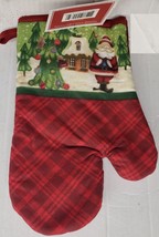 1 Printed Kitchen Oven Mitt (11&quot;) Christmas Trees &amp; Santa Outside The House, Am - £6.25 GBP