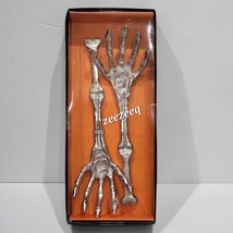 Halloween Utensils Creepy Skeleton Hands Cast Aluminium Silver Salad Ser... - $29.69