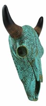Ebros 10&quot; Steer Bison Buffalo Cow Skull Turquoise Floral Lace Wall Decor... - $42.99
