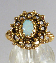 14k Yellow Gold Oval Opal Dream Catcher Design Ring size 5.5 - £565.12 GBP