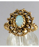 14k Yellow Gold Oval Opal Dream Catcher Design Ring size 5.5 - £573.14 GBP