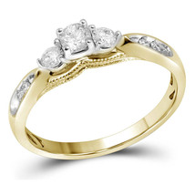 10k Yellow Gold Round Diamond 3-stone Bridal Wedding Engagement Ring 3/8 Ctw - £620.13 GBP
