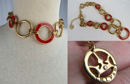 vintage TRIFARI necklace costume RED ENAMEL jewelry gold tone hoop ESTAT... - £34.38 GBP