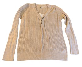 Sonoma Womens Beige V-Neck Button Front Long Sleeve Knit Sweater Size Large - $15.08