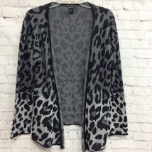 New Directions Womens Cardigan Sweater Black Leopard Long Sleeve 100% Ac... - £5.44 GBP