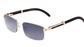 Luxe Executive Slim Half Rim Rectangular Metal &amp; Wood Aviator Sunglasses (Rose G - £11.46 GBP