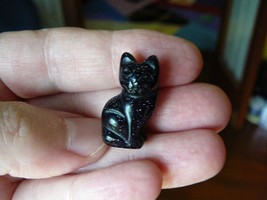 Y-CAT-SI-506 little 1&quot; Sit KITTY CAT blue goldstone gemstone STONE figur... - £6.75 GBP