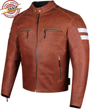 Red Men&#39;s Genuine Real Leather Biker Motorcycle Jacket - £55.59 GBP+