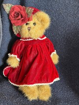 The Bearington Collection Brown Plush Teddy Bear w Dark Red Velvet Dress... - $11.29