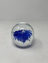 Vintage Blue Controlled Bubbles Art Glass Paperweight - $25.99