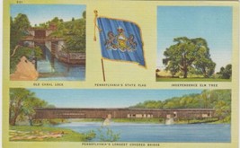 Pennsylvania PA Postcard Schuylkill Canal Lock Eyster&#39;s Covered Bridge Flag - £2.34 GBP
