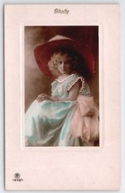 RPPC Darling Young Girl Large Hat  Hand Painted Tinted Studio Photo Postcard Y25 - £11.76 GBP