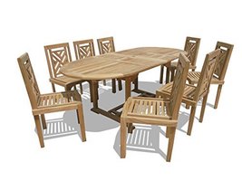 Windsor Grade A Teak 82&quot;x 39&quot; Oval Ext Table w/8 Chippendale Stacking Chairs - £4,416.42 GBP