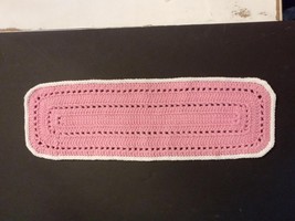 Artisan Crocheted Doily 21&quot; Hand Made Pink Rectangle Table Runner Dresse... - $13.81