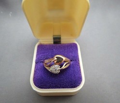 VTG 10K Plum Diamond Rose Gold Ring Size 6.5 Leaf Heart 3.17 Grams Tri Colored - £101.63 GBP
