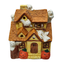Vtg Halloween Ceramic House Lloyd Haunted House Ghost Votive Candle Holder Light - £14.79 GBP