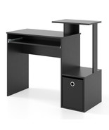 Space-saving Computer Desk with Pull-out Keyboard Tray-Black - Color: Black - $2,088.22 MXN