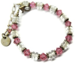 925 Sterling Silver Bracelet Pink and White Glass Beads - $29.68