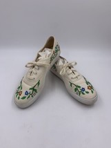 Vintage KEDS Sneakers Off White With Flower Puff Paint Design Size 10M Y... - $10.39