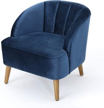 Christopher Knight Home Amaia Modern Velvet Club Chair, Cobalt / Walnut - £179.88 GBP