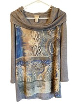 Chicos Size 1 Faux-Suede Inset Shirt Blouse Top Paisley 3/4 Sleeves Medium 8 - £17.68 GBP