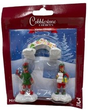 Cobblestone Corners Christmas Miniatures WINTER VILLAGE Elves &amp; Bridge 3pc Set - $6.92