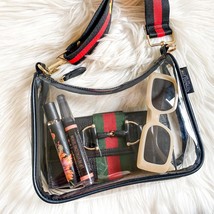 Clear Lucy Crossbody Bag Purse Black Trim Red Black Stripe Bee Strap - $48.51
