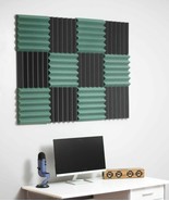 2&quot; Dark Green &amp; Black Acoustic Wedge Soundproof Studio Foam Tiles 12 Pack - £29.99 GBP