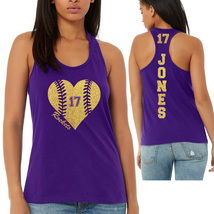 NEW Custom Glitter Baseball Heart Women&#39;s Bella + Canvas Racerback Tank Top  - £19.23 GBP+