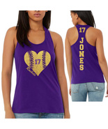 NEW Custom Glitter Baseball Heart Women&#39;s Bella + Canvas Racerback Tank ... - £19.14 GBP+